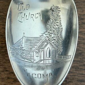 RW&S WALLACE WAVERLY STERLING SOUVENIR OLD CHURCH TACOMA SPOON 5 3/4"